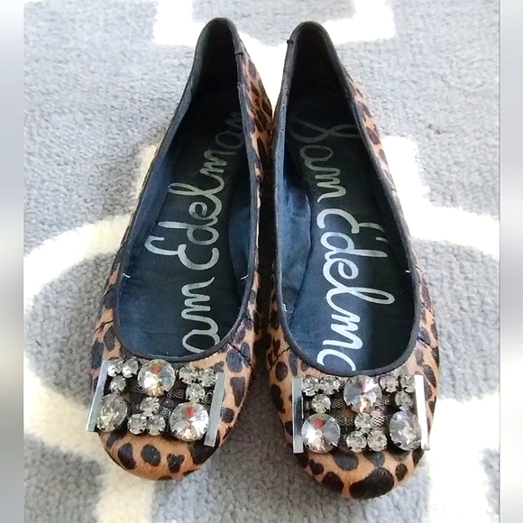 Sam Edelman "Caper" Jeweled Animal Print Ballet Flats - Picture 2 of 15